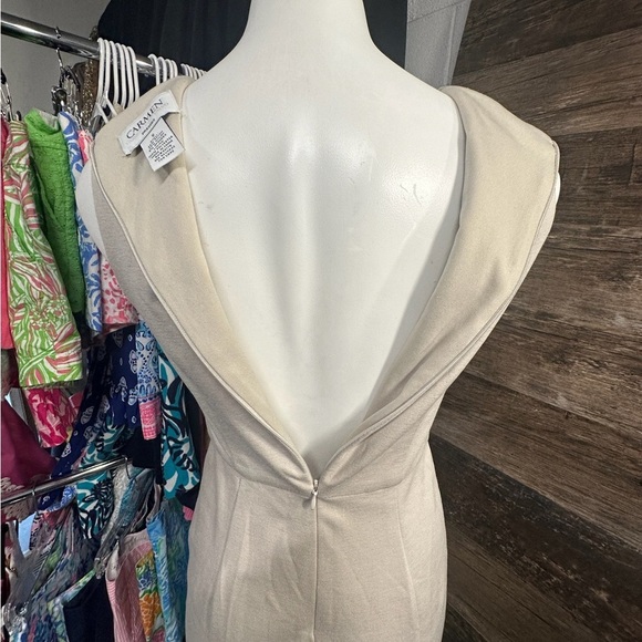 Carmen Marc Valvo Cream Sheath Mini Dress Cap Sleeves - Picture 8 of 14